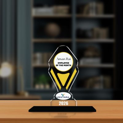 Employee of the Month Trophy Personalized Acrylic Award Trophy Custom with Name Achievement Award for Employee, Corporate Recognition Thankyou Gift for Employee